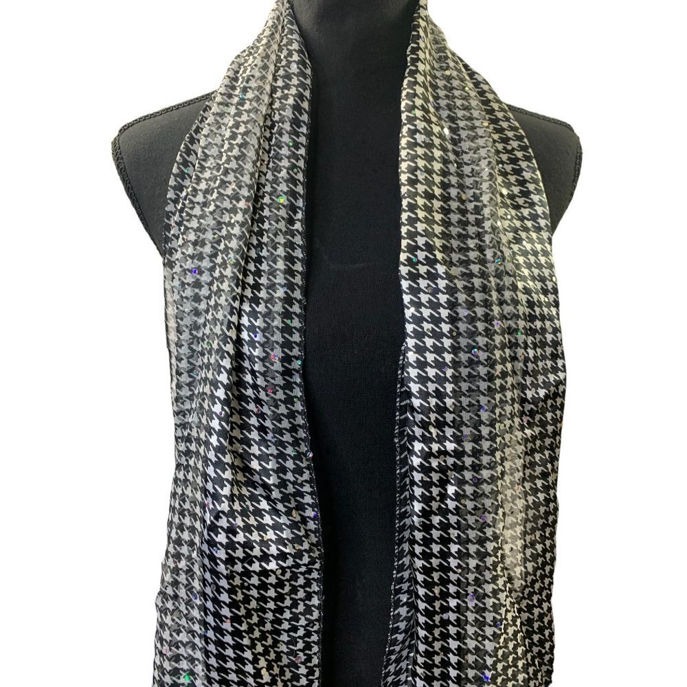 Dressbarn Women’s Shiny Black & White Scarf - Picture 2 of 6